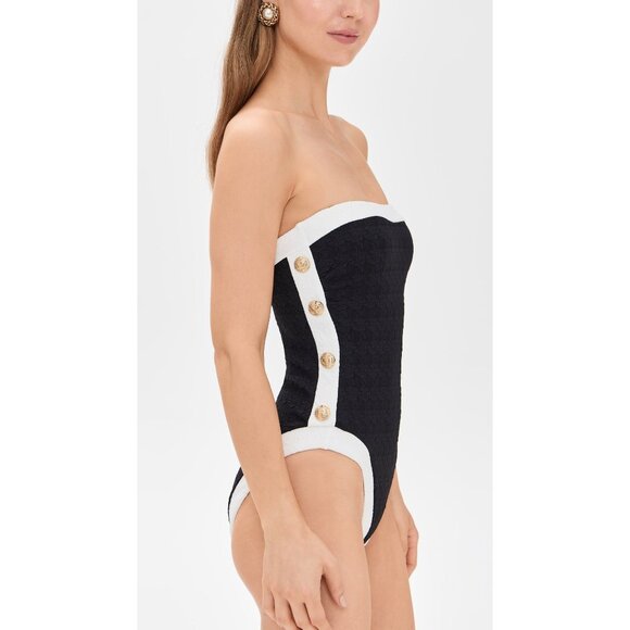 L'AGENCE Tory Colorblock Chic Bandeau One Piece Swimsuit in Black Small New - Picture 14 of 16